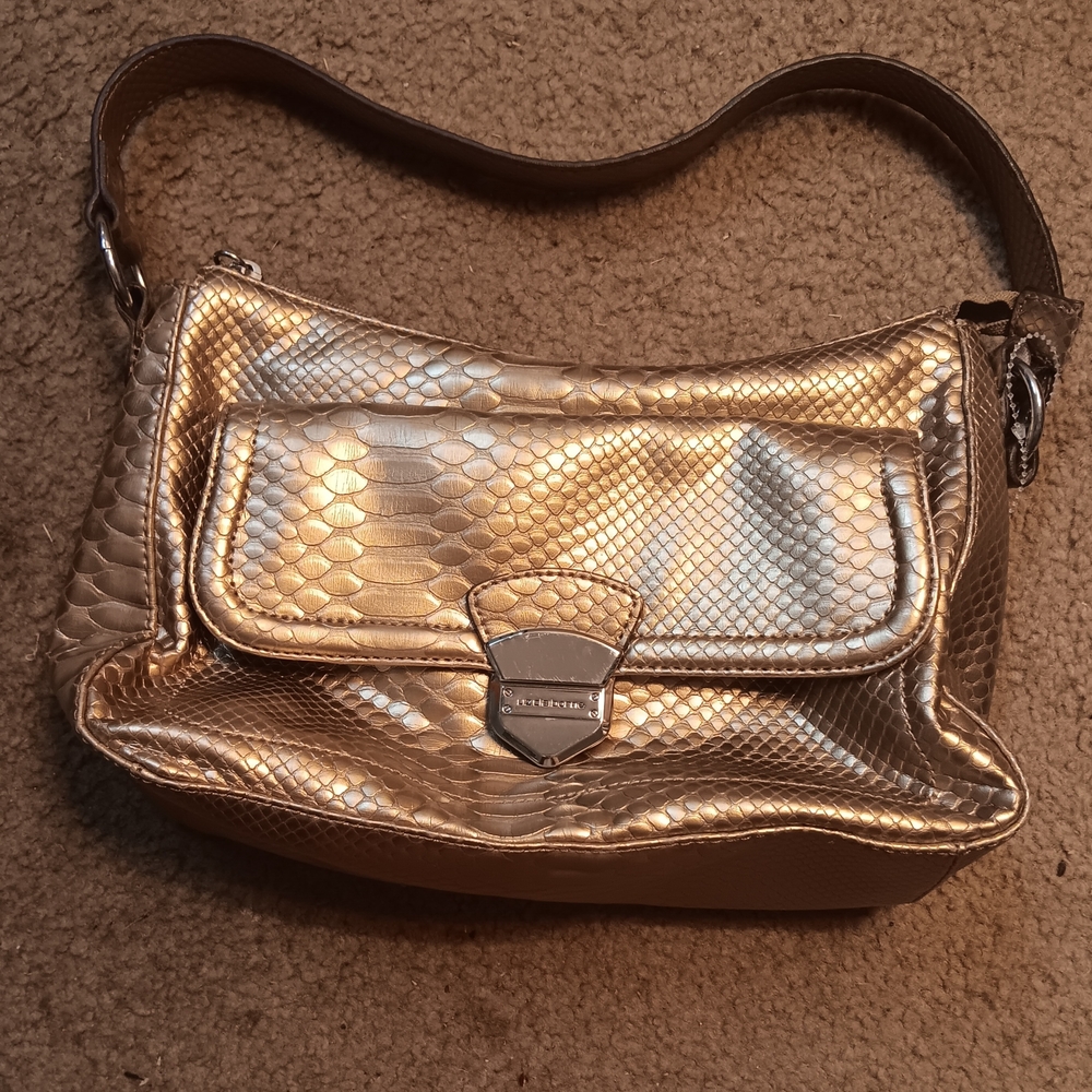 NWOT Liz Claiborne Metallic Gold Faux Snakeskin Shoulder Bag